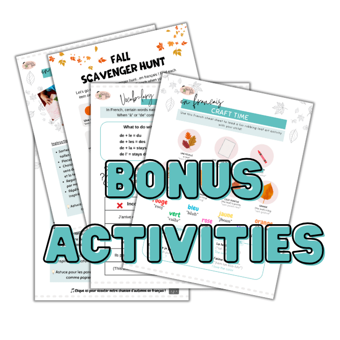 Printable French fall bonus activities for kids ages 3–9